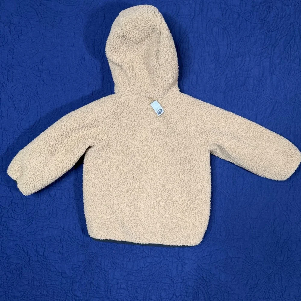 Old Navy Toddler 3T Reversible Puffer Jacket Black Sherpa Fleece Hooded Coat